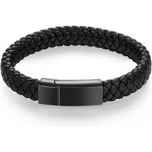 Black Leather Ashes Memorial Bangle - Remembrance Jewelry for Men Women